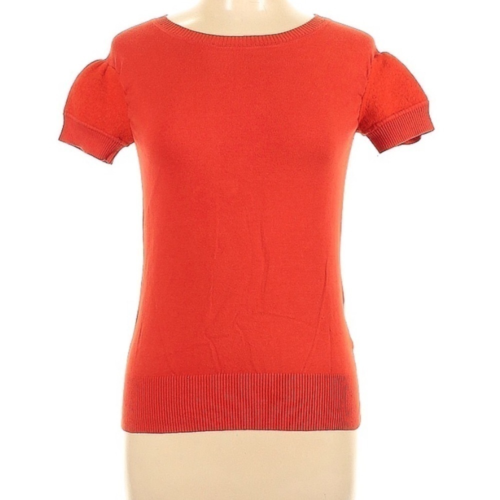 Ted Baker Crewneck Pullover with Felted Short Sleeves and Back Button Detail